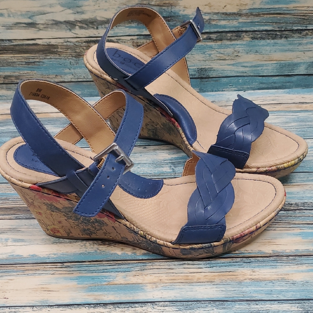 b.o.c. Blue Strappy Wedge Sandals